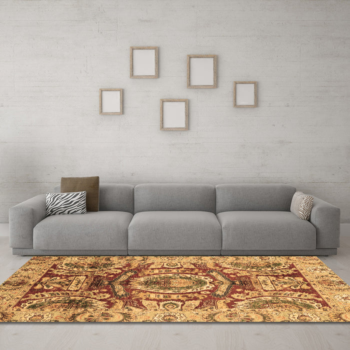 Machine Washable Abstract Brown Modern Rug in a Living Room,, wshabs3250brn