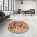 Round Machine Washable Abstract Sandy Brown Rug in a Office, wshabs3250