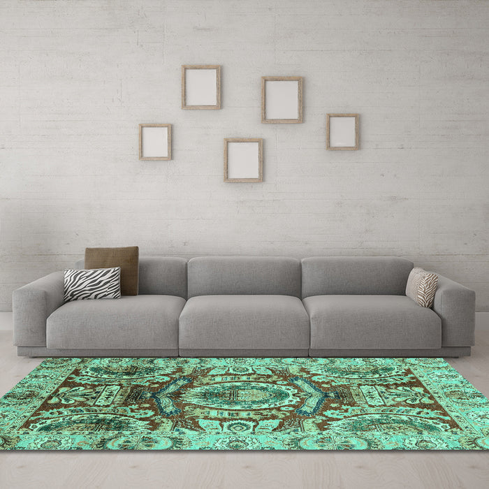 Machine Washable Abstract Turquoise Modern Area Rugs in a Living Room,, wshabs3250turq