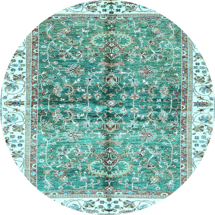 Round Oriental Light Blue Traditional Rug, abs3251lblu