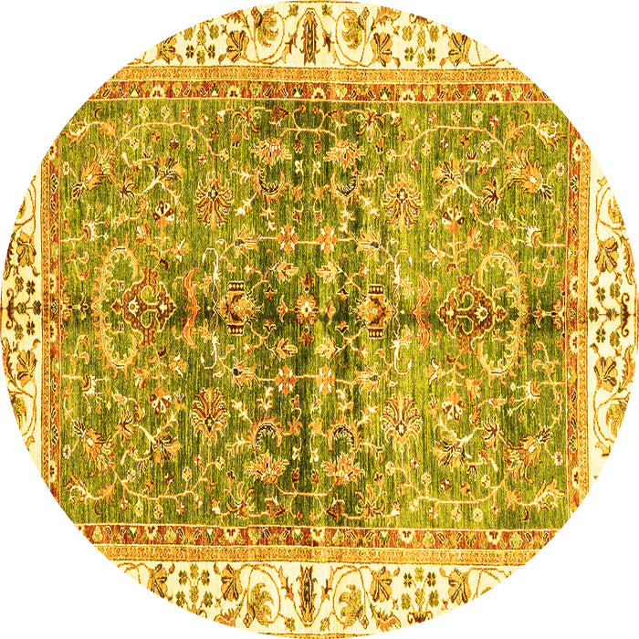 Round Oriental Yellow Traditional Rug, abs3251yw