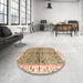 Round Machine Washable Abstract Light Brown Rug in a Office, wshabs3251