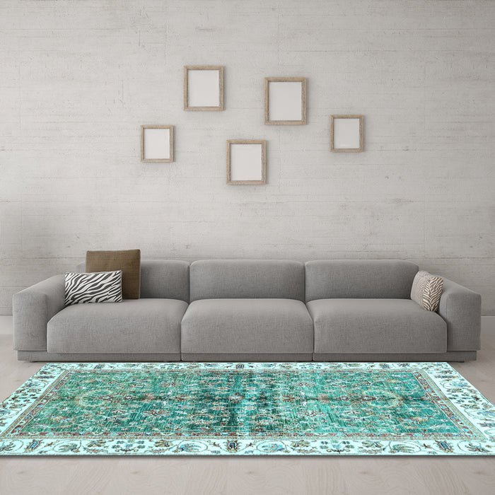 Machine Washable Oriental Light Blue Traditional Rug in a Living Room, wshabs3251lblu