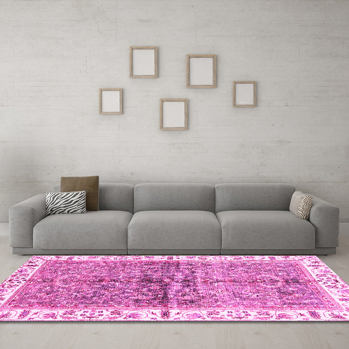 Machine Washable Oriental Pink Traditional Rug in a Living Room, wshabs3251pnk