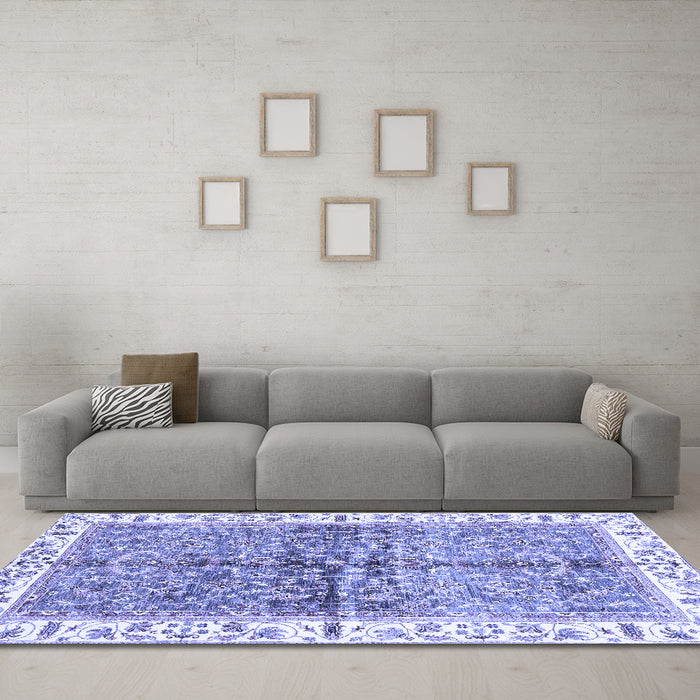 Machine Washable Oriental Blue Traditional Rug in a Living Room, wshabs3251blu