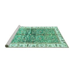 Sideview of Machine Washable Oriental Turquoise Traditional Area Rugs, wshabs3251turq