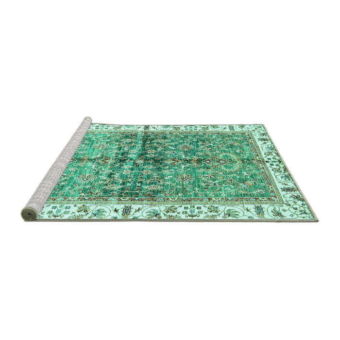 Sideview of Machine Washable Oriental Turquoise Traditional Area Rugs, wshabs3251turq