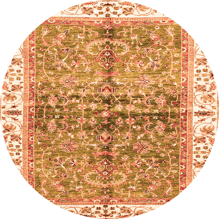 Round Machine Washable Oriental Orange Traditional Area Rugs, wshabs3251org