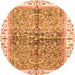 Round Machine Washable Oriental Orange Traditional Area Rugs, wshabs3251org