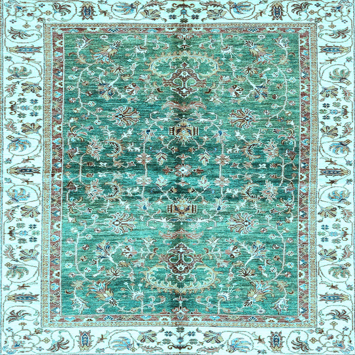 Square Machine Washable Oriental Light Blue Traditional Rug, wshabs3251lblu