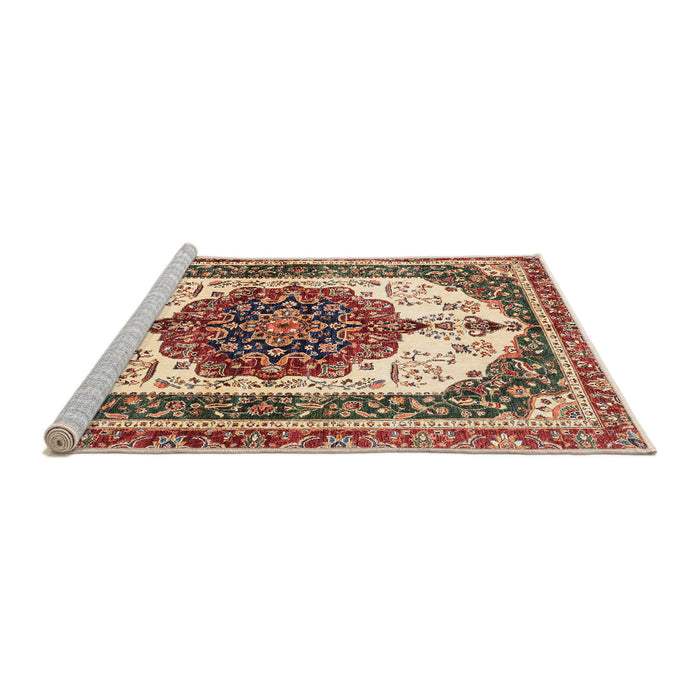 Sideview of Machine Washable Abstract Brown Red Rug, wshabs3252