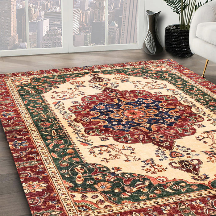Machine Washable Abstract Brown Red Rug in a Family Room, wshabs3252