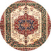 Round Machine Washable Abstract Brown Red Rug, wshabs3252