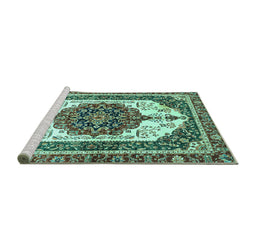 Sideview of Machine Washable Persian Turquoise Traditional Area Rugs, wshabs3252turq