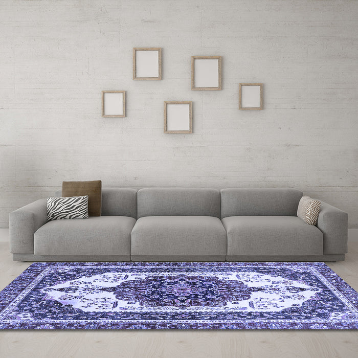 Machine Washable Persian Blue Traditional Rug in a Living Room, wshabs3252blu