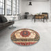 Round Abstract Brown Red Persian Rug in a Office, abs3252