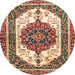 Round Abstract Brown Red Persian Rug, abs3252