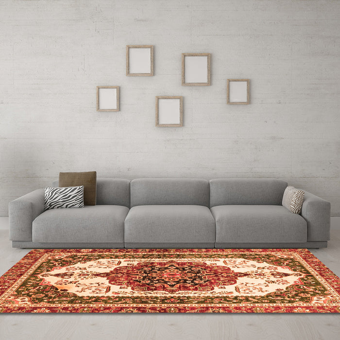 Machine Washable Persian Orange Traditional Area Rugs in a Living Room, wshabs3252org