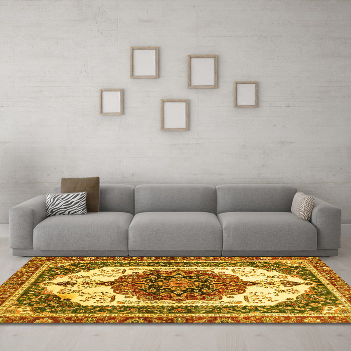 Machine Washable Persian Yellow Traditional Rug in a Living Room, wshabs3252yw
