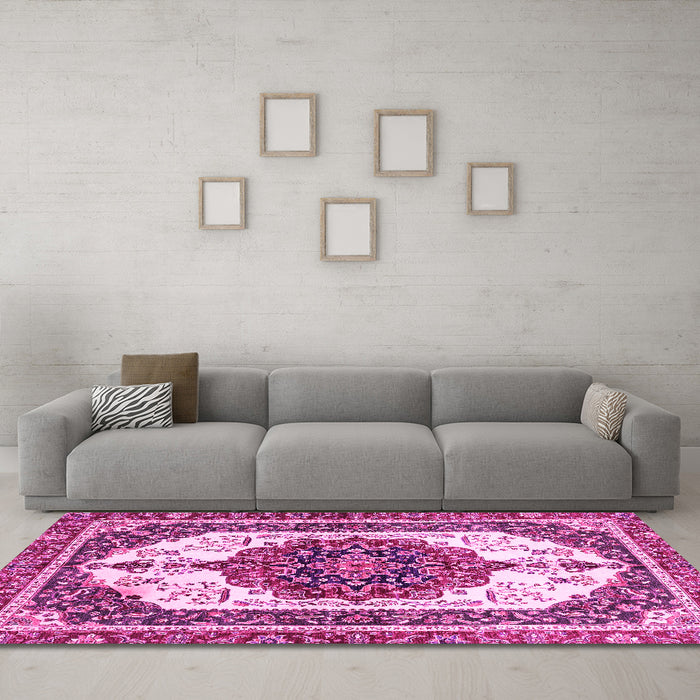 Machine Washable Persian Pink Traditional Rug in a Living Room, wshabs3252pnk