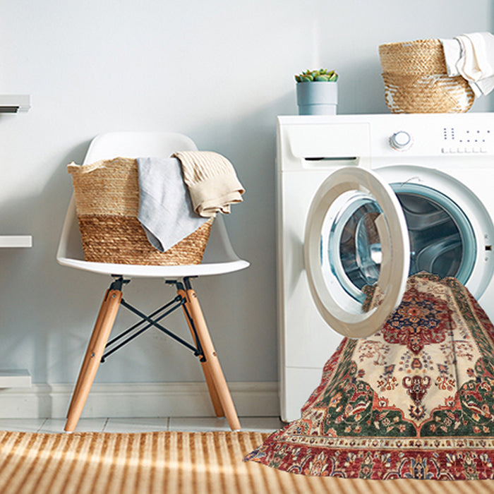 Machine Washable Abstract Brown Red Rug in a Washing Machine, wshabs3252