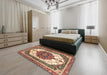 Machine Washable Abstract Brown Red Rug in a Bedroom, wshabs3252