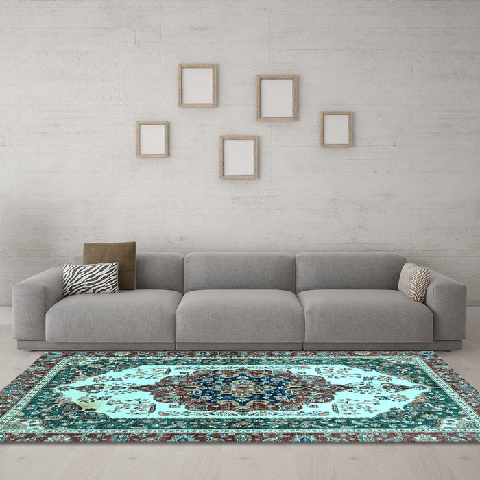 Machine Washable Persian Light Blue Traditional Rug in a Living Room, wshabs3252lblu