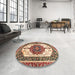 Round Machine Washable Abstract Brown Red Rug in a Office, wshabs3252