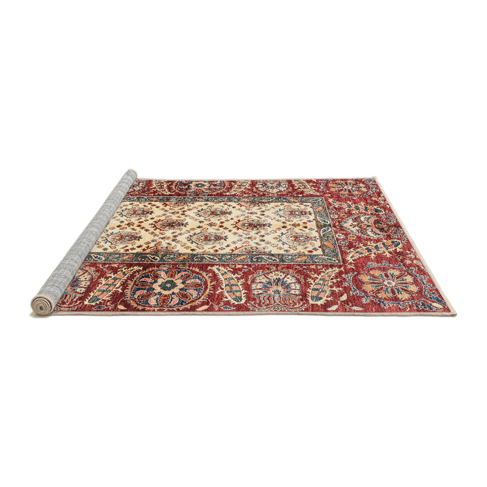 Sideview of Machine Washable Abstract Fire Brick Red Rug, wshabs3253