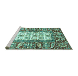 Sideview of Machine Washable Oriental Turquoise Traditional Area Rugs, wshabs3253turq