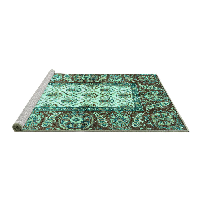 Sideview of Machine Washable Oriental Turquoise Traditional Area Rugs, wshabs3253turq