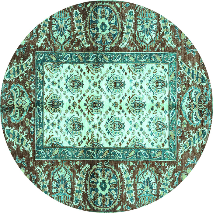 Round Oriental Turquoise Traditional Rug, abs3253turq