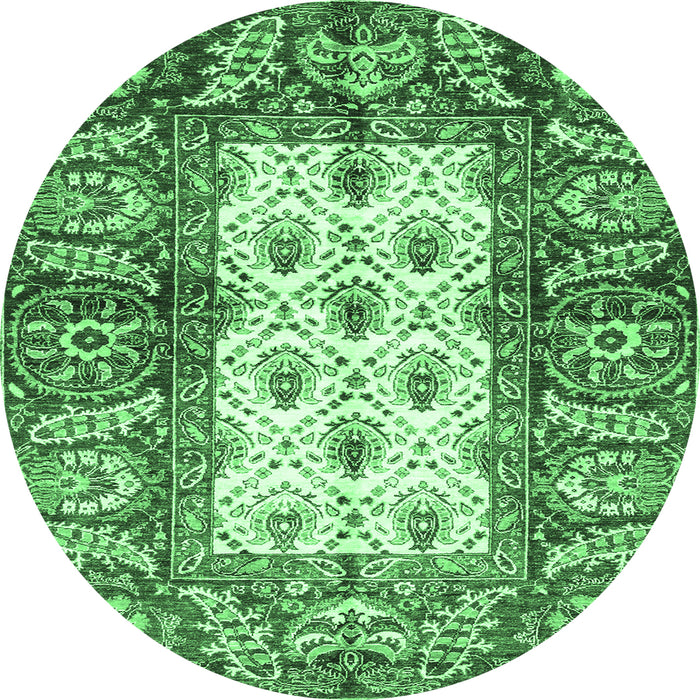 Round Machine Washable Oriental Emerald Green Traditional Area Rugs, wshabs3253emgrn