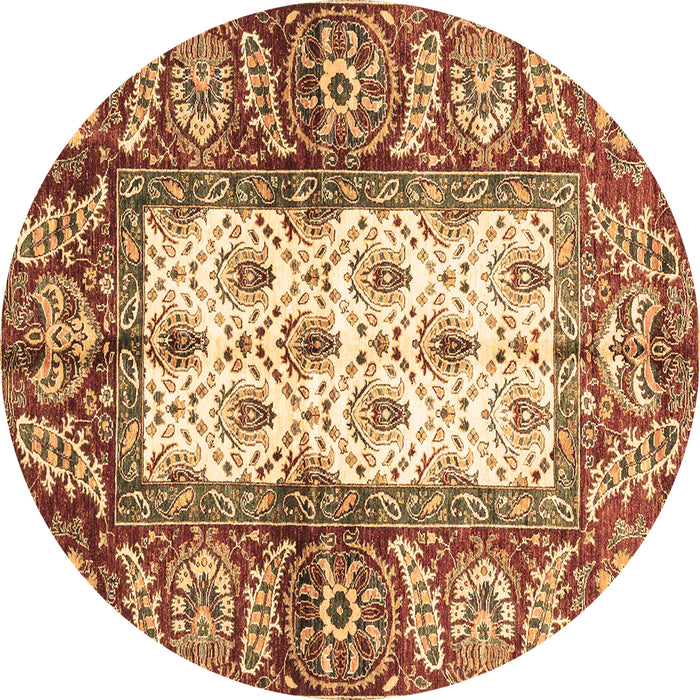 Round Machine Washable Oriental Brown Traditional Rug, wshabs3253brn