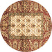 Round Machine Washable Oriental Brown Traditional Rug, wshabs3253brn