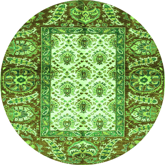 Round Machine Washable Oriental Green Traditional Area Rugs, wshabs3253grn