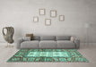 Machine Washable Oriental Turquoise Traditional Area Rugs in a Living Room,, wshabs3253turq