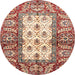 Round Abstract Fire Brick Red Oriental Rug, abs3253