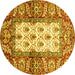 Round Machine Washable Oriental Yellow Traditional Rug, wshabs3253yw