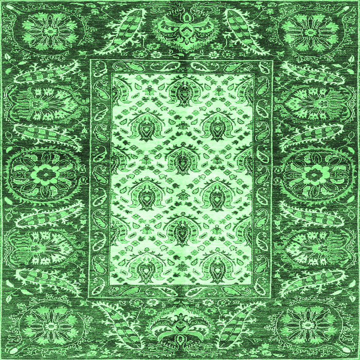 Square Machine Washable Oriental Emerald Green Traditional Area Rugs, wshabs3253emgrn