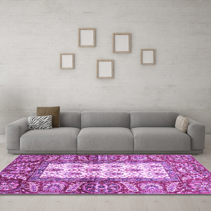 Machine Washable Oriental Purple Traditional Area Rugs in a Living Room, wshabs3253pur