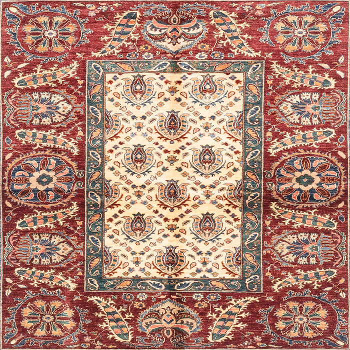 Square Abstract Fire Brick Red Oriental Rug, abs3253