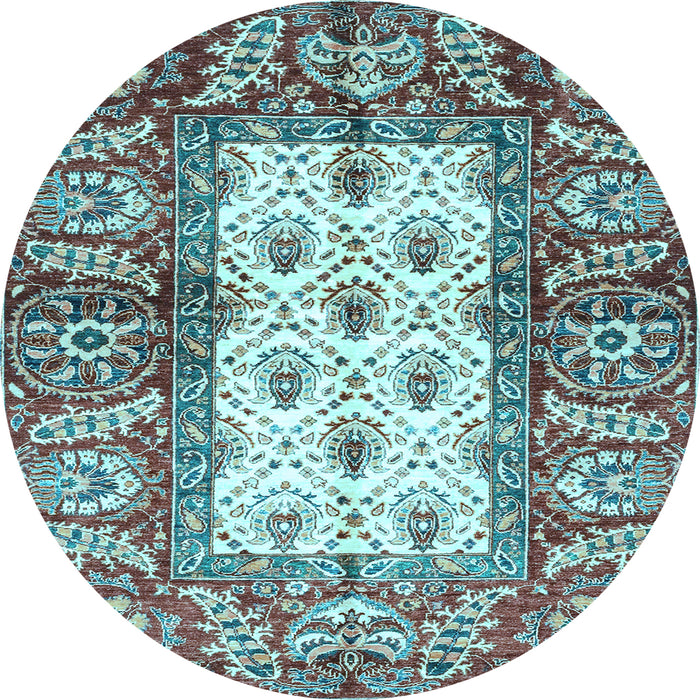Round Machine Washable Oriental Light Blue Traditional Rug, wshabs3253lblu