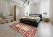 Abstract Fire Brick Red Oriental Rug in a Bedroom, abs3253