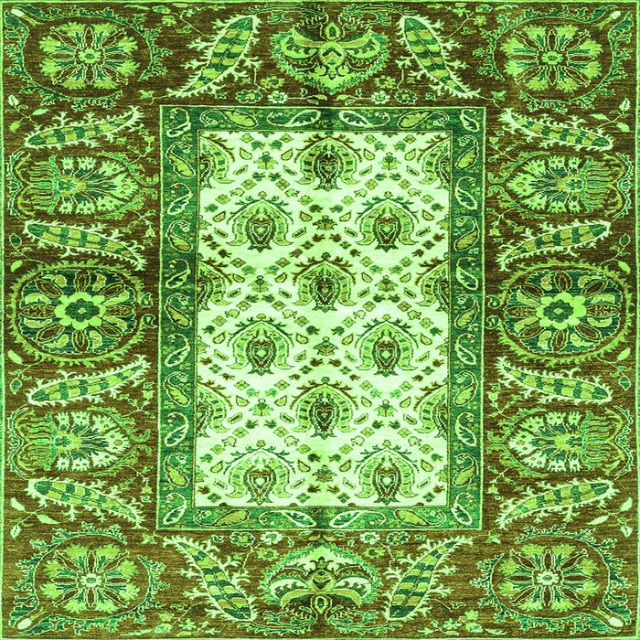 Square Machine Washable Oriental Green Traditional Area Rugs, wshabs3253grn