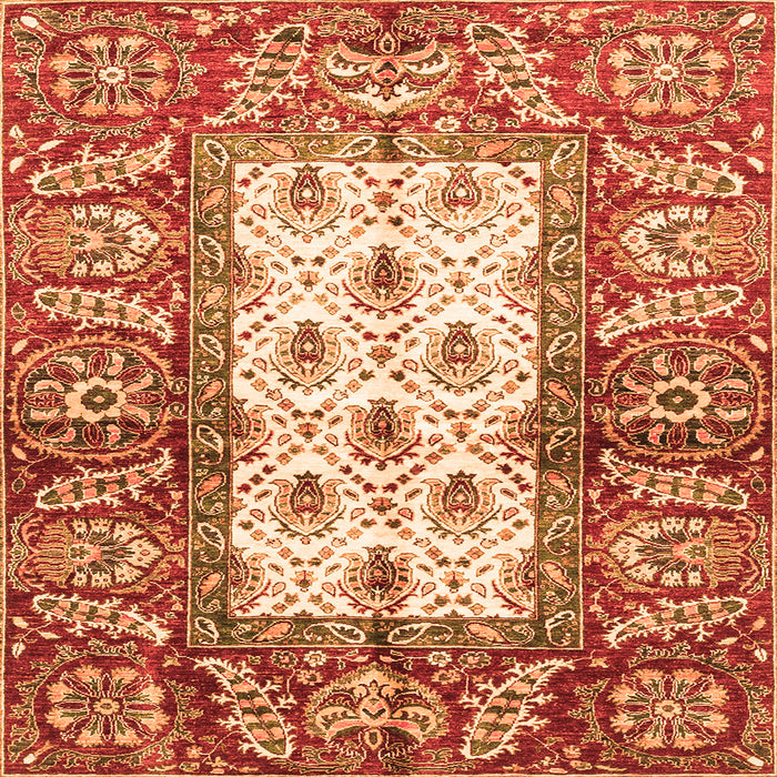 Square Machine Washable Oriental Orange Traditional Area Rugs, wshabs3253org