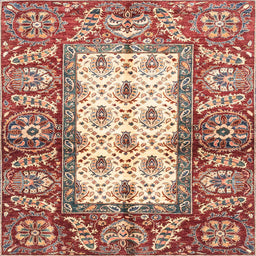 Square Machine Washable Abstract Fire Brick Red Rug, wshabs3253