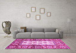 Machine Washable Oriental Pink Traditional Rug in a Living Room, wshabs3253pnk