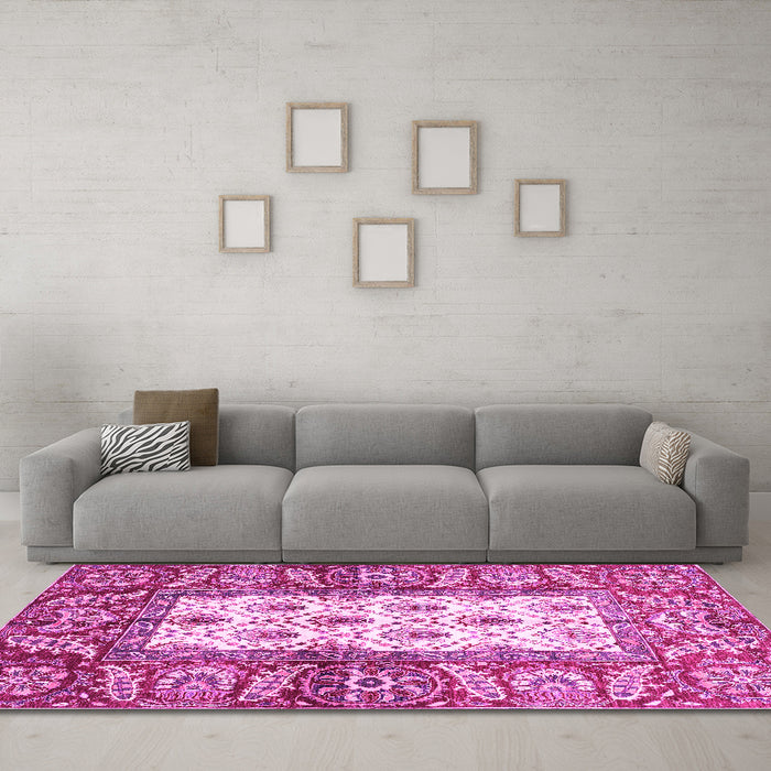 Machine Washable Oriental Pink Traditional Rug in a Living Room, wshabs3253pnk