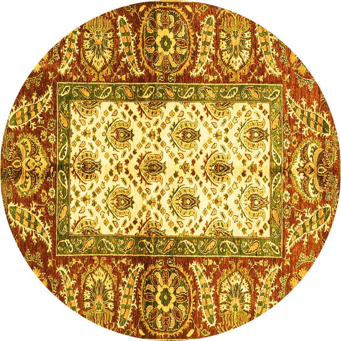 Round Oriental Yellow Traditional Rug, abs3253yw